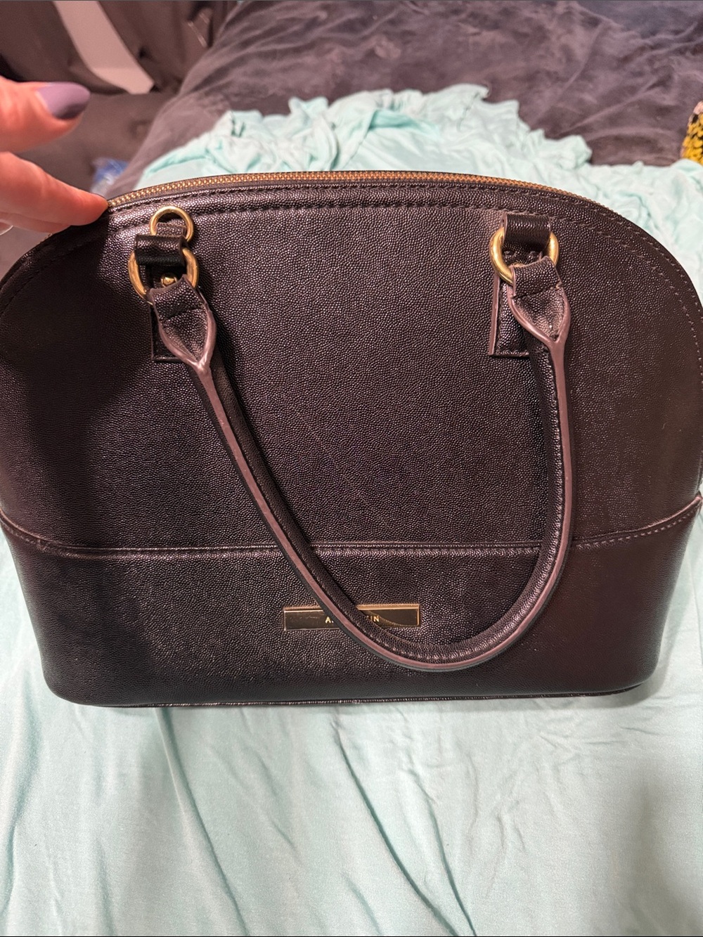 Anne Klein Black Dome Satchel with Gold Hardware